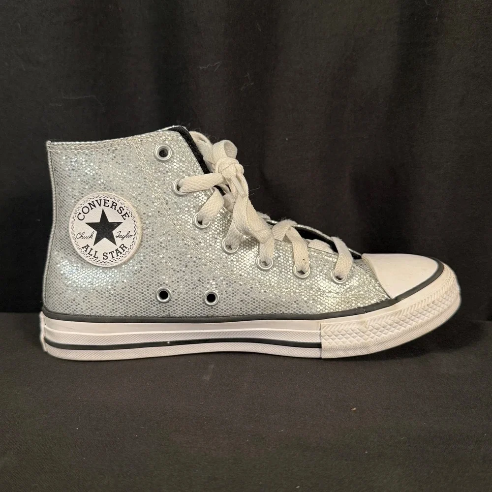 Converse Chuck Taylor All Star High Top PS Glitter Silver A01477C Youth Girls 2